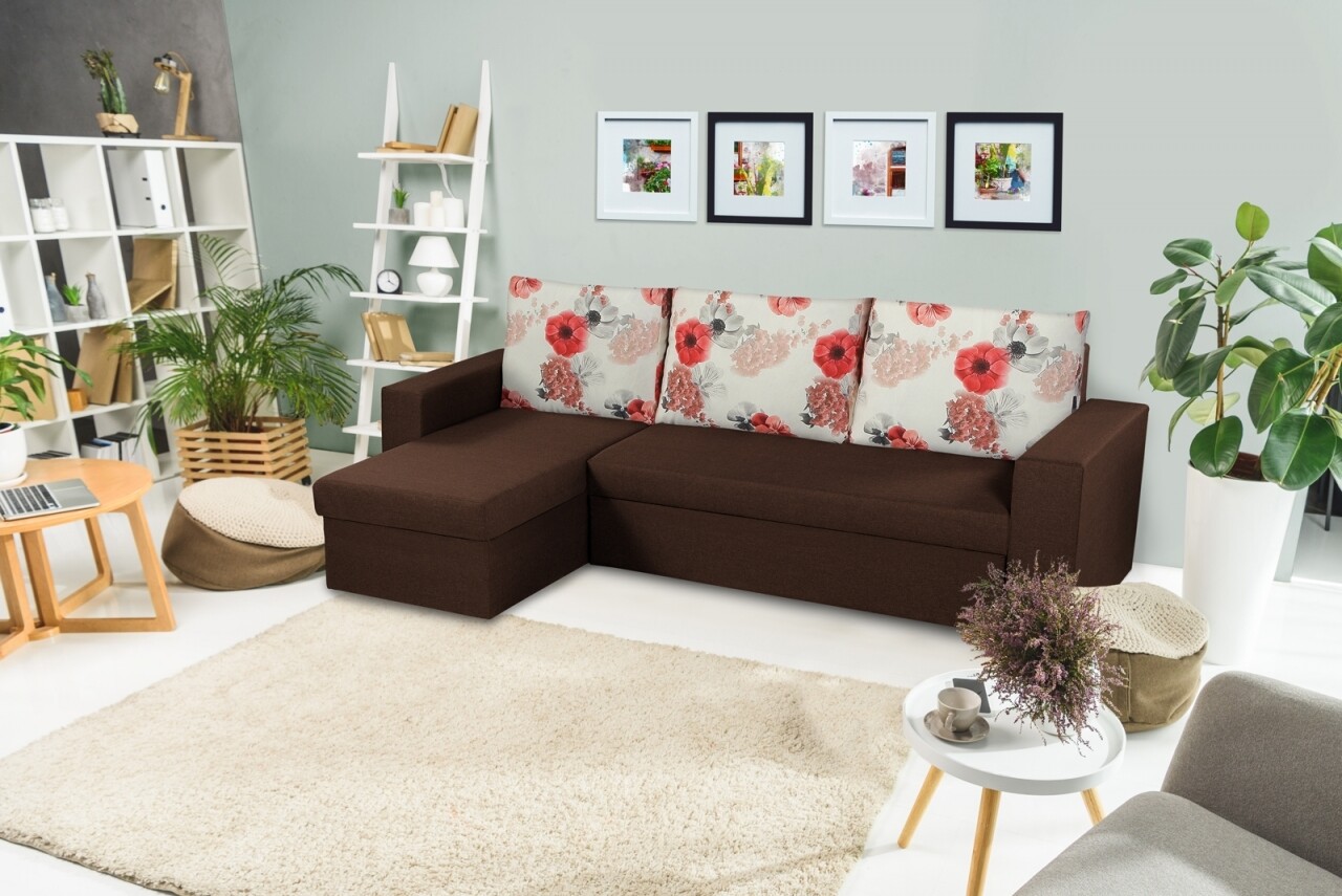 Coltar extensibil reversibil Oslo Dark Chocolate Roses Flower, cu lada de depozitare, 247x148x78 cm - imagine 7